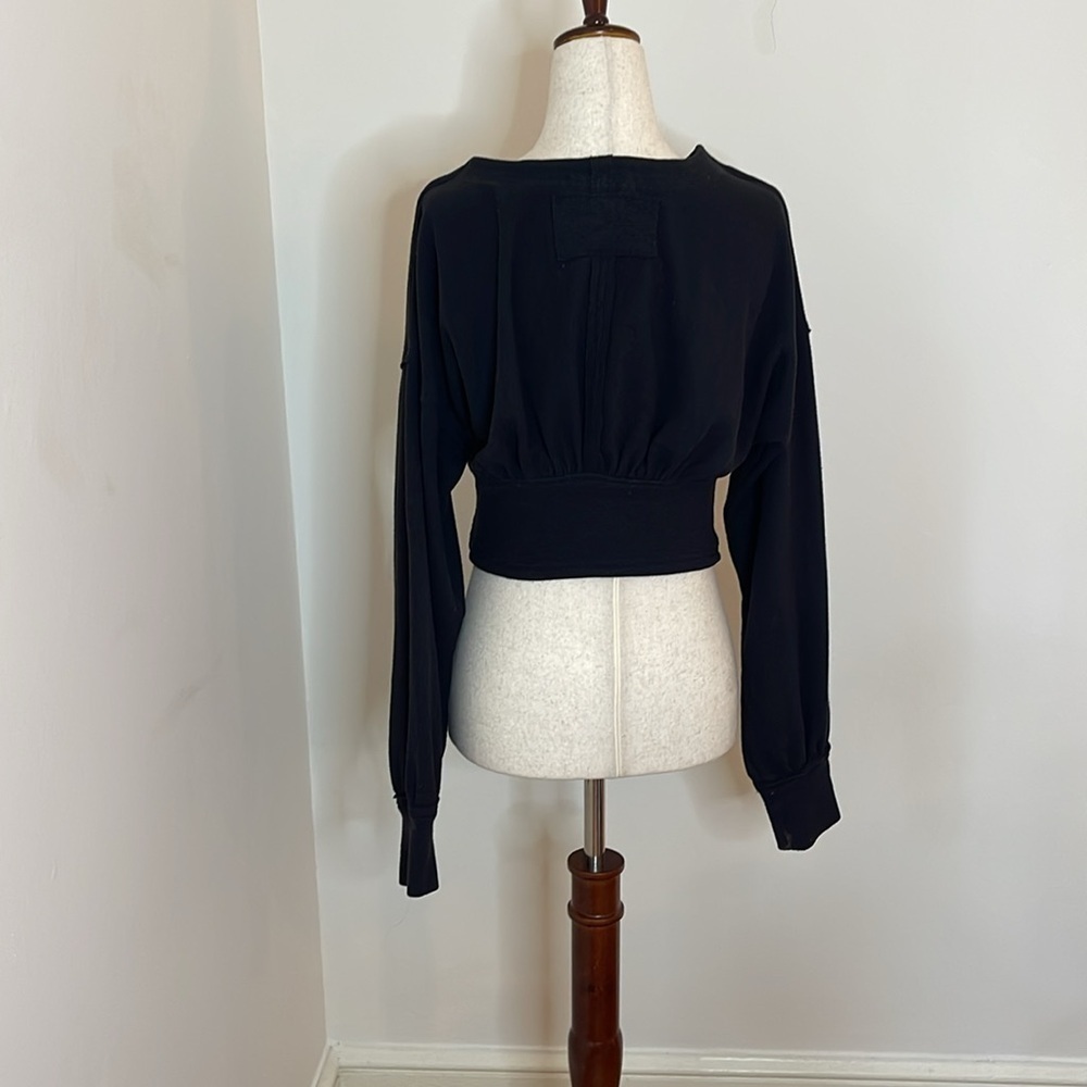 We The Free Free People Black Knit Crop Top Long Sleeve Size XS - Picture 4 of 6